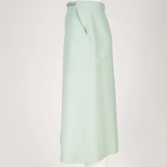 1970s Vintage French Seafoam Green Wool Pleated A-Line Skirt Sz XS - Picture 5 of 6